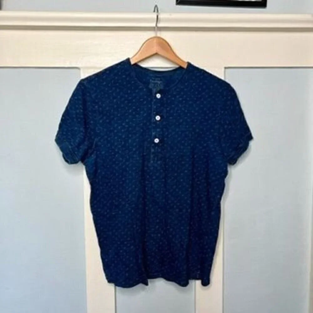 J. Crew Indigo Blue Dotted Short Sleeved Henley Shirt